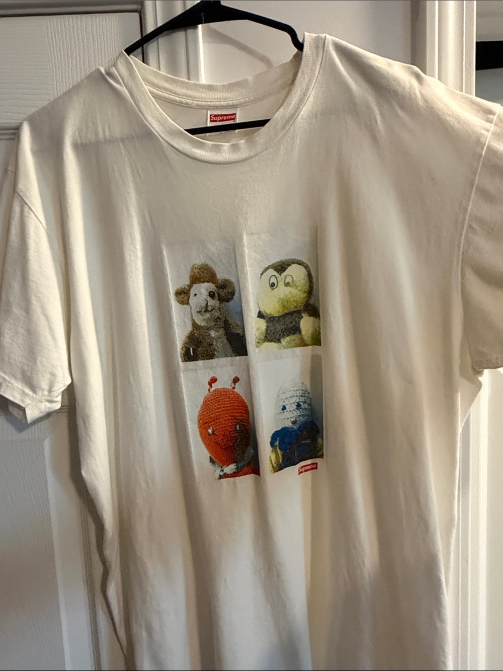 Supreme White Tee with Colorful Toy Photo Grid